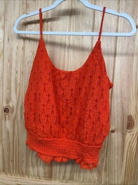 Willow Orange Lace Smocked Cami Crop Top